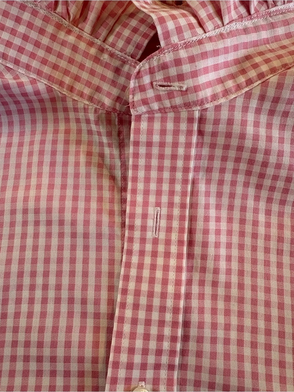 Upcycled pink and white gingham ruffle collar blouse - Picture 4 of 6